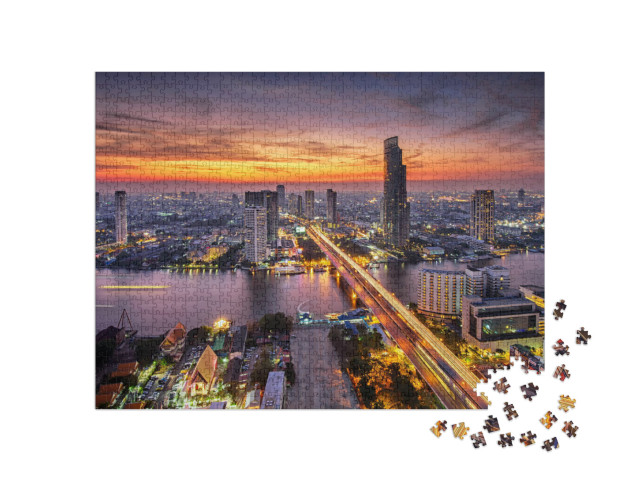 puzzle 1000 dílků „Bangkok při západu slunce na mostě Taksin“