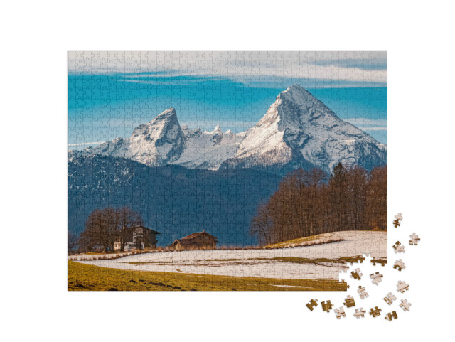 puzzle 1000 dílků „Zimní krajina na řece Watzmann, Německo“