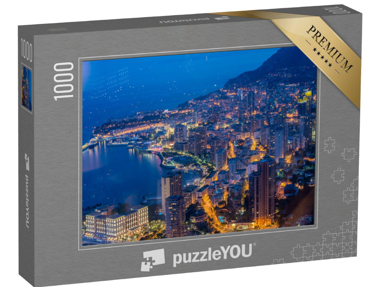 puzzle 1000 dílků „Noční pohled na Monako: Pohled z hory“