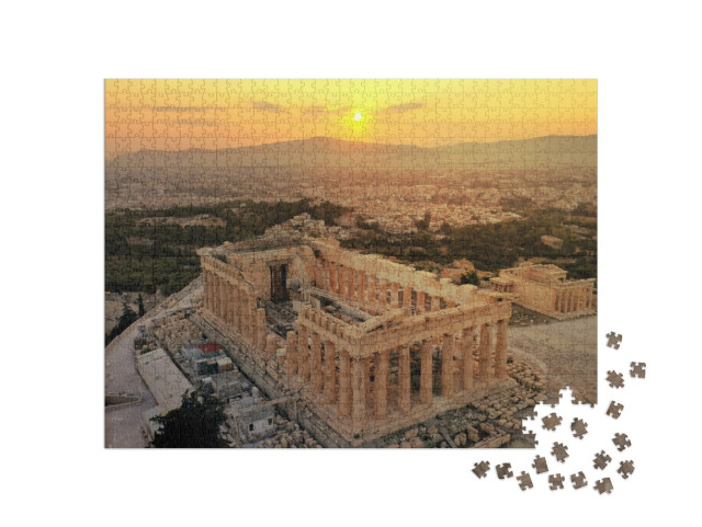 puzzle 1000 dílků „Kopec Akropolis a Parthenon při západu slunce, Athény, Řecko“
