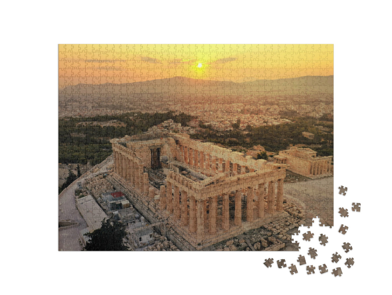 puzzle 1000 dílků „Kopec Akropolis a Parthenon při západu slunce, Athény, Řecko“