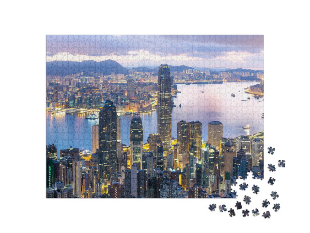 puzzle 1000 dílků „Východ slunce nad jasně osvětleným Hongkongem“