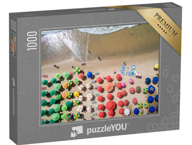 puzzle 1000 dílků „Letecký pohled na písečnou pláž se slunečníky“