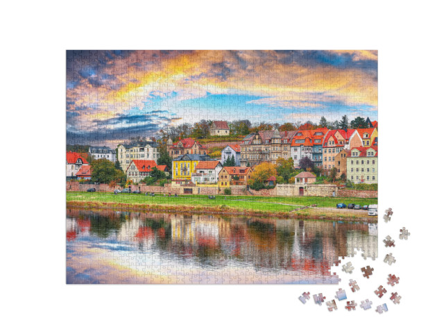 puzzle 1000 dílků „Západ slunce nad městem Míšeň, Sasko, Německo“