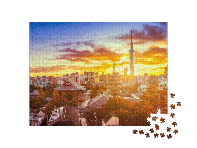 puzzle 1000 dílků „Tokio, Japonsko, chrám Senso-ji a mrakodrap Skytree“