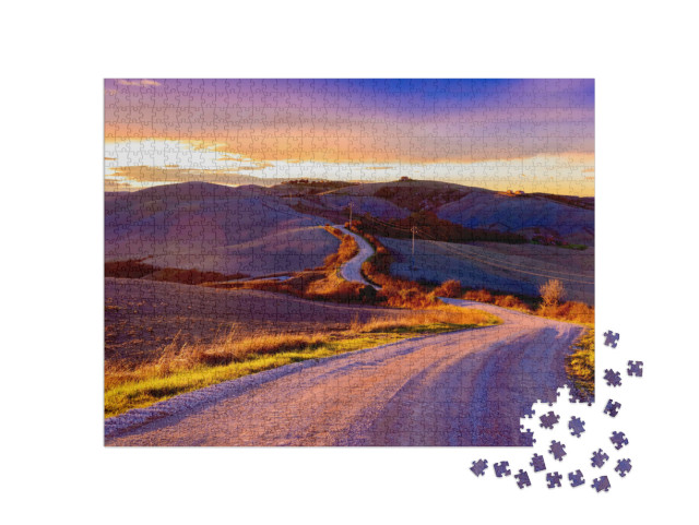 puzzle 1000 dílků „Silnice při západu slunce na venkově“