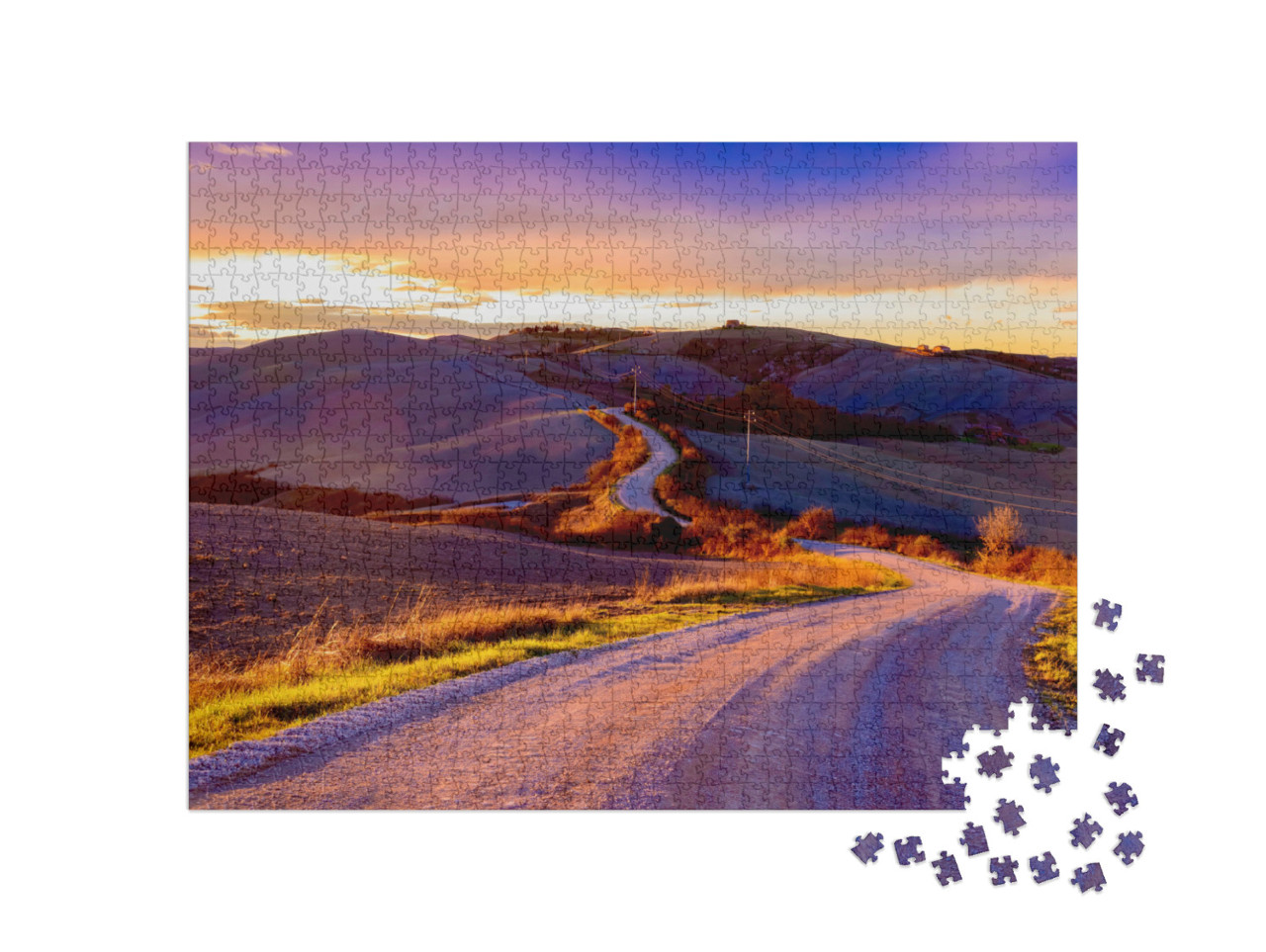 puzzle 1000 dílků „Silnice při západu slunce na venkově“