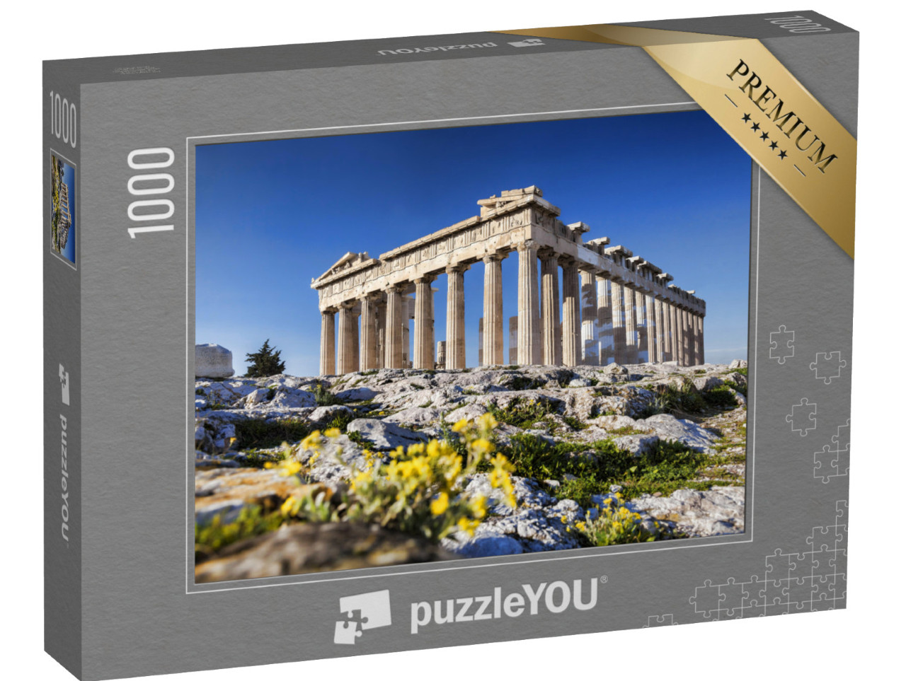 puzzle 1000 dílků „Chrám Parthenón s jarními květy na Akropoli“