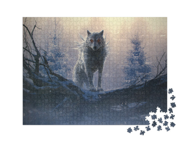 puzzle 1000 dílků XXL „Fenrir, obří ledový vlk ze severské mytologie.“