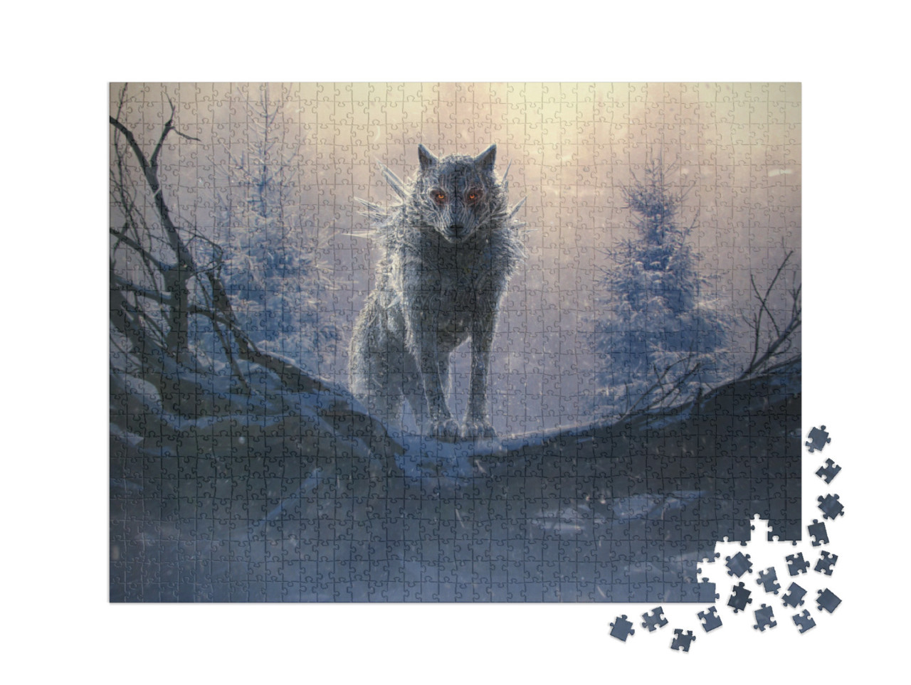 puzzle 1000 dílků XXL „Fenrir, obří ledový vlk ze severské mytologie.“