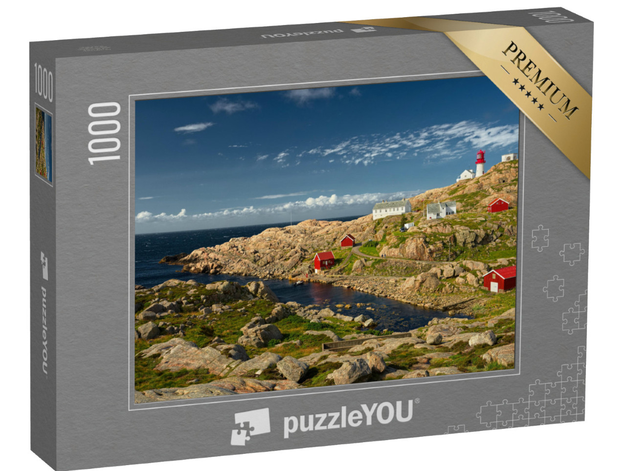 puzzle 1000 dílků „Maják na okraji skalnatého pobřeží, jižní Norsko“