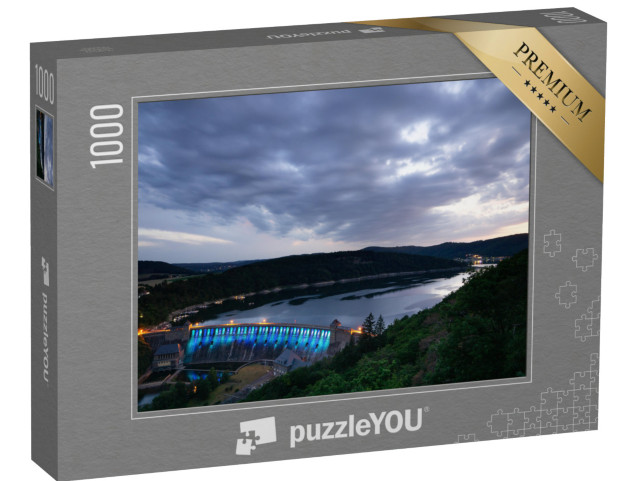 puzzle 1000 dílků „Pohled z vyhlídky Kleine Kanzel na jezero Edersee při západu slunce“