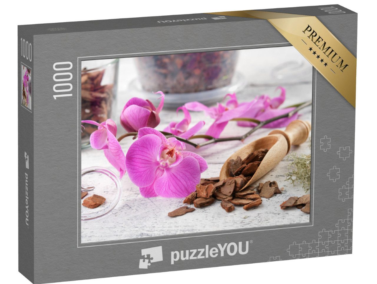 puzzle 1000 dílků „Krásné aranžmá s fialovou orchidejí uprostřed“