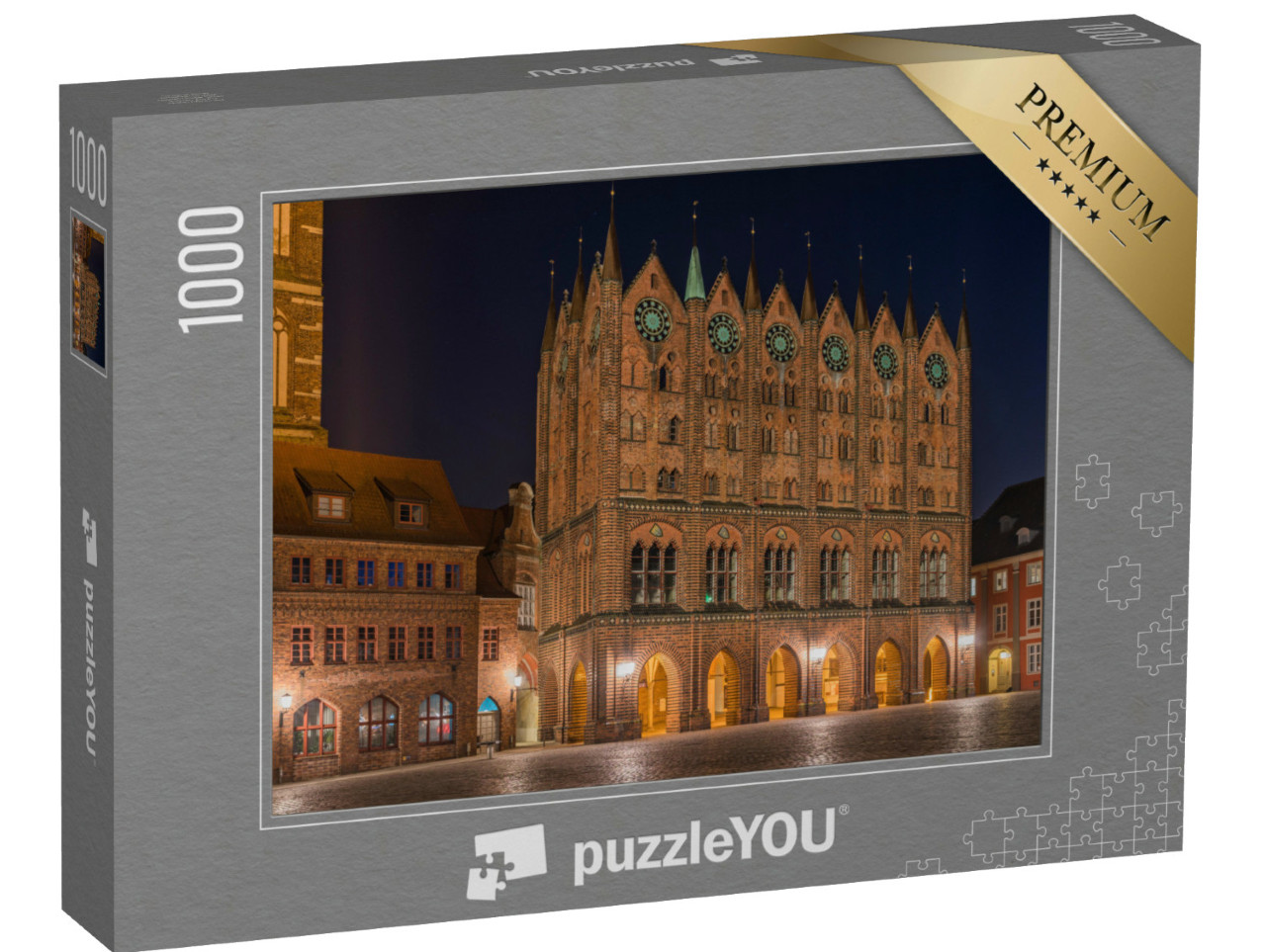 puzzle 1000 dílků „Historická cihlová radnice ve Stralsundu, Meklenbursko-Přední Pomořansko“