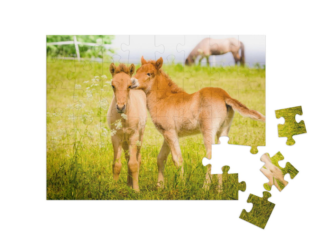puzzle 48 dílků „Hříbata hrající si na louce“