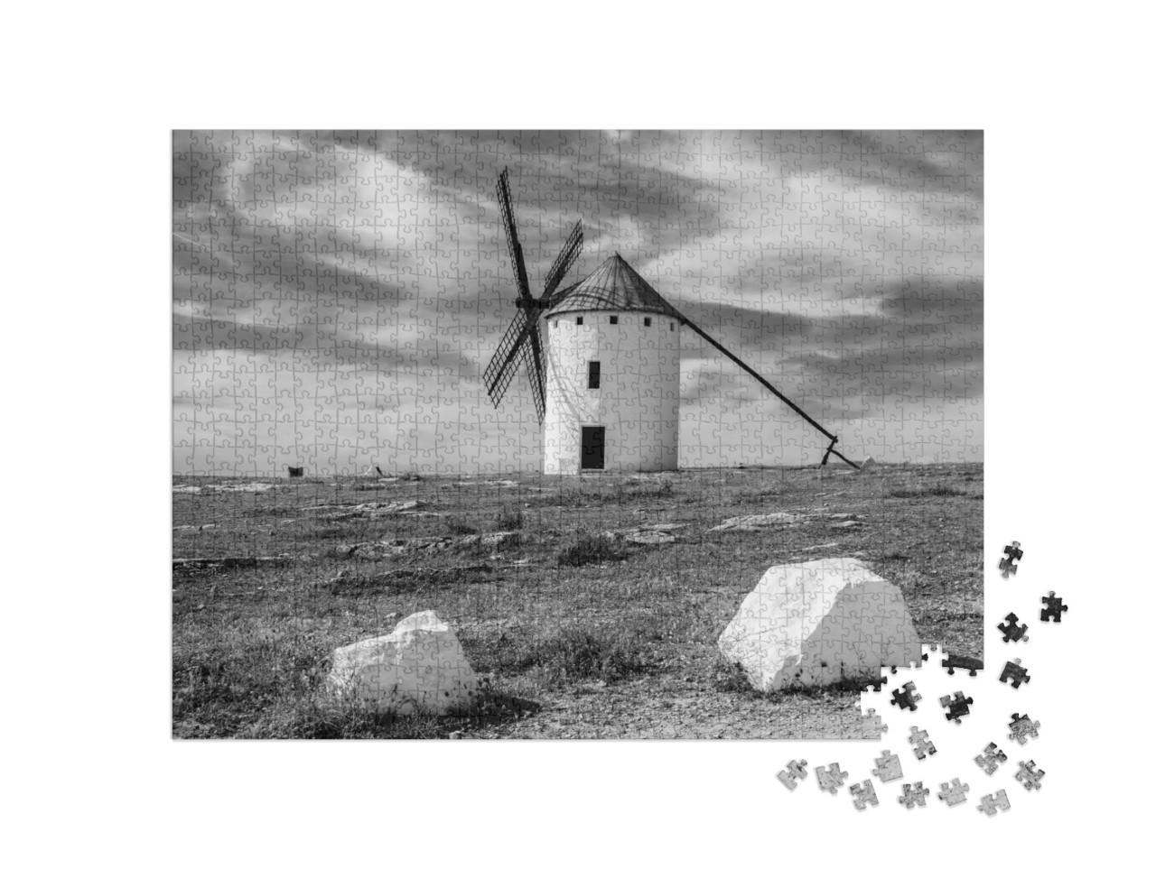puzzle 1000 dílků „Typický větrný mlýn v Campo de Criptana, Španělsko“