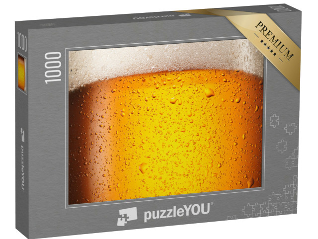 puzzle 1000 dílků „Kapky vody na sklenici piva. Pozadí piva zblízka...“
