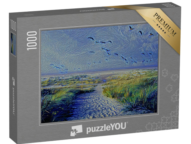 puzzle 1000 dílků „ve stylu van Gogha, Hvězdná noc - Kachny - Puzzle Collection Umělci a obrazy“