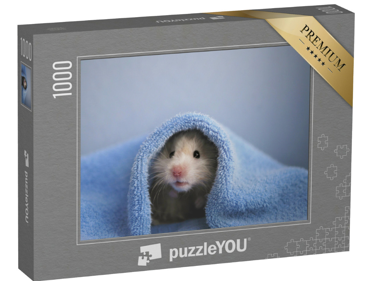 puzzle 1000 dílků „Křeček v útulném modrém ručníku“