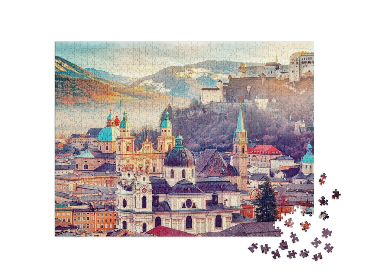 puzzle 1000 dílků „Nádherný pohled na podzimní Salzburg, Rakousko“