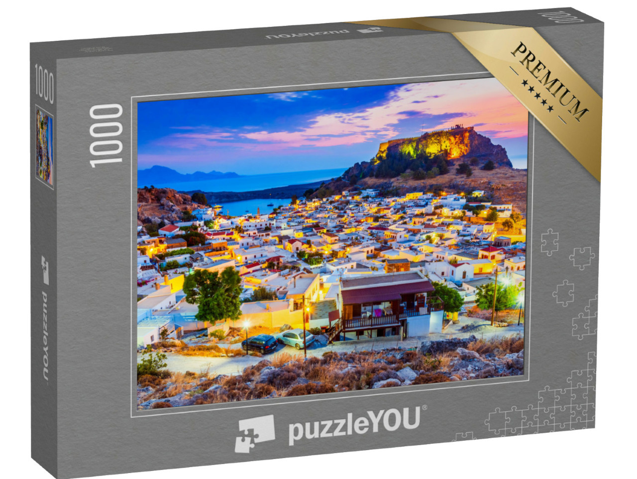 puzzle 1000 dílků „Lindos: malá bělostná vesnice a Akropole, Řecko“