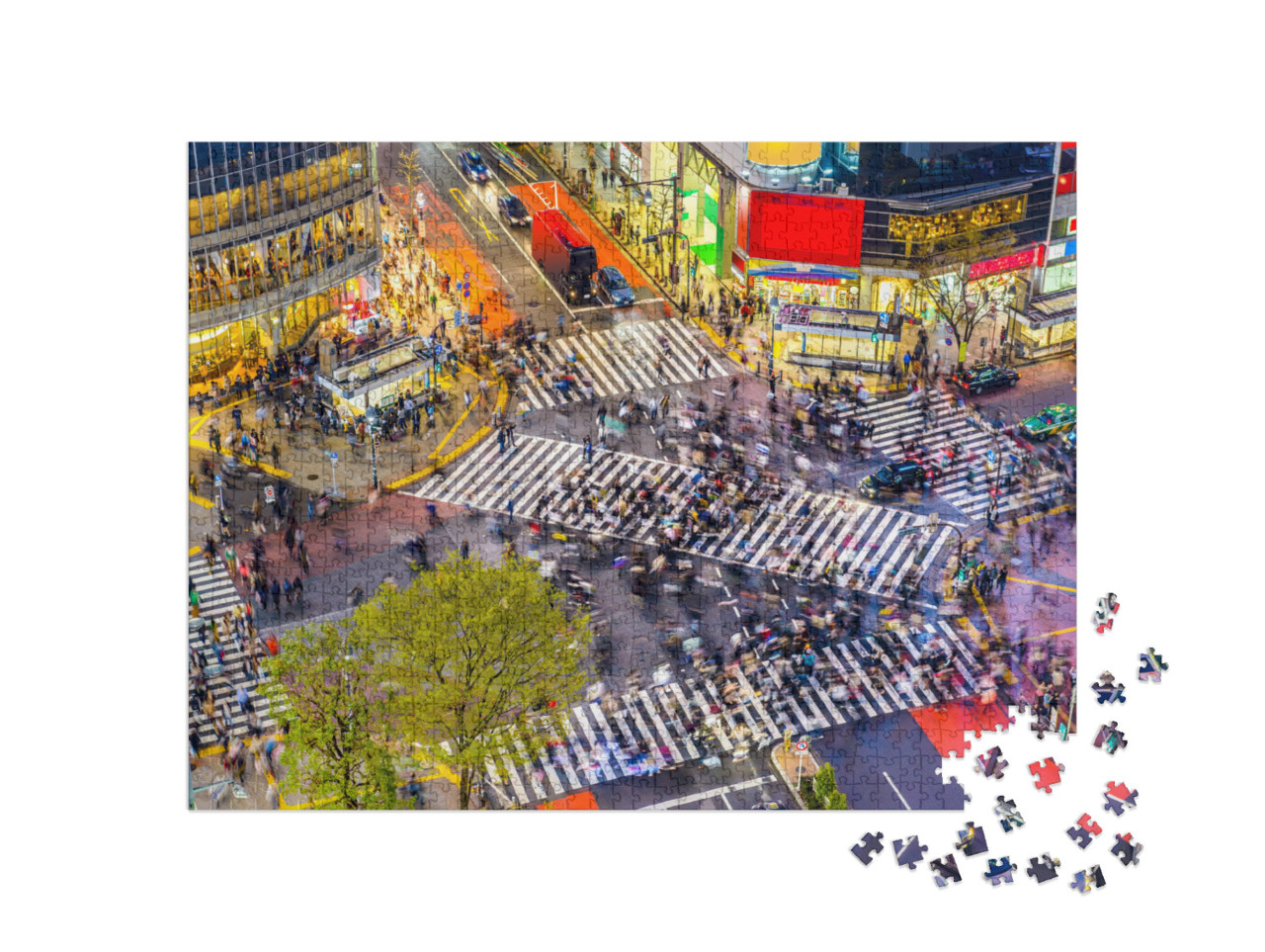 puzzle 1000 dílků „Pohled na křižovatku Shibuya, jeden z nejrušnějších přechodů pro chodce na světě, Tokio, Japonsko“