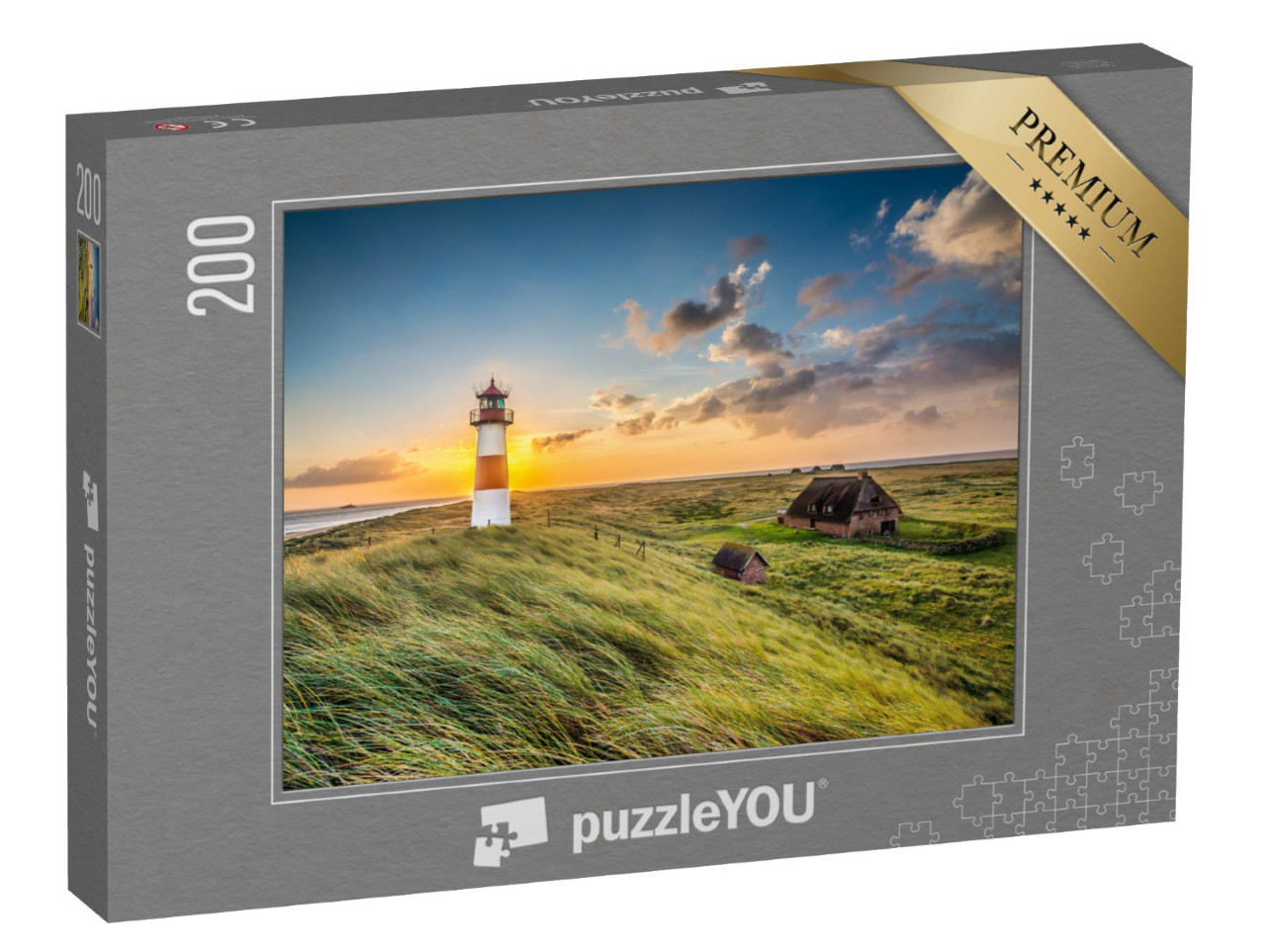 puzzle 200 dílků „Východ slunce u majáku v Listu na ostrově Sylt, Šlesvicko-Holštýnsko, Německo“