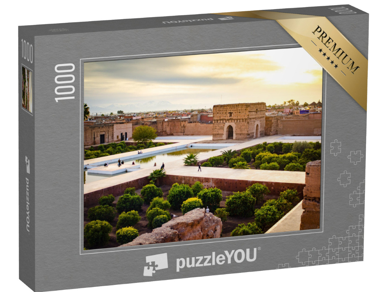 puzzle 1000 dílků „Západ slunce v El Badi, krajina nedaleko Marrákeše, Maroko“