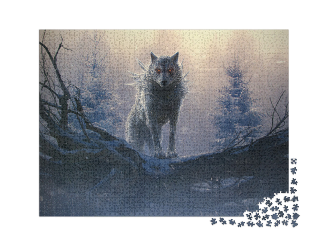 puzzle 2000 dílků „Fenrir, obří ledový vlk ze severské mytologie.“