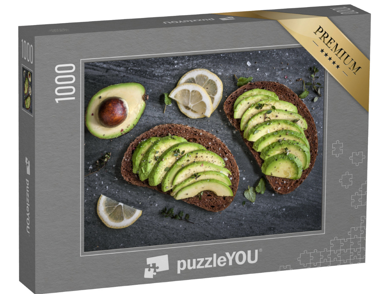 puzzle 1000 dílků „Avokádový sendvič na žitném chlebu, výživné jídlo“