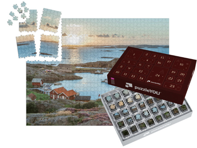 Puzzle-adventní kalendář „Rybářský přístav švédského souostroví, ostrov Ramsoe, Švédsko“
