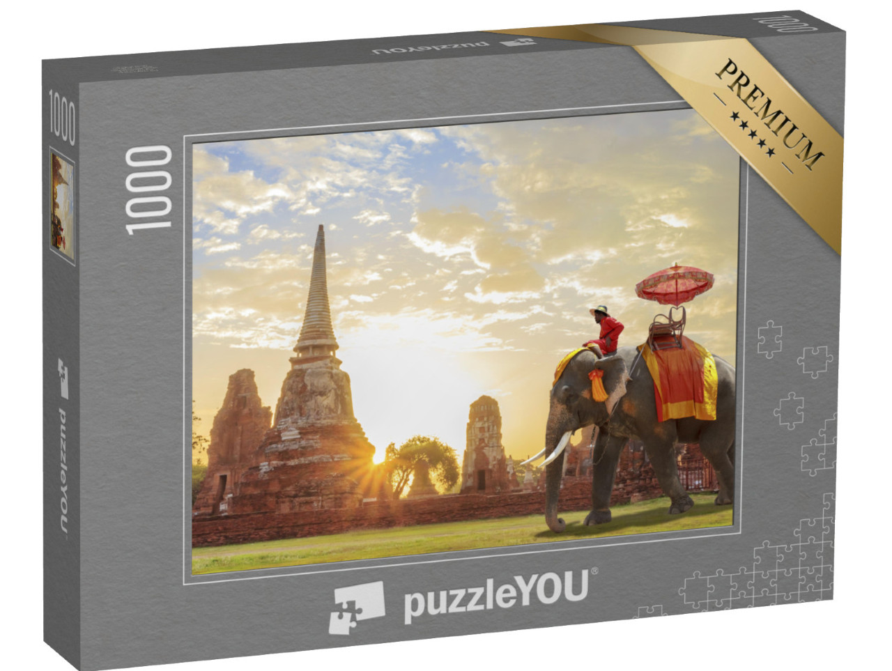 puzzle 1000 dílků „Slon pro turisty při východu slunce“