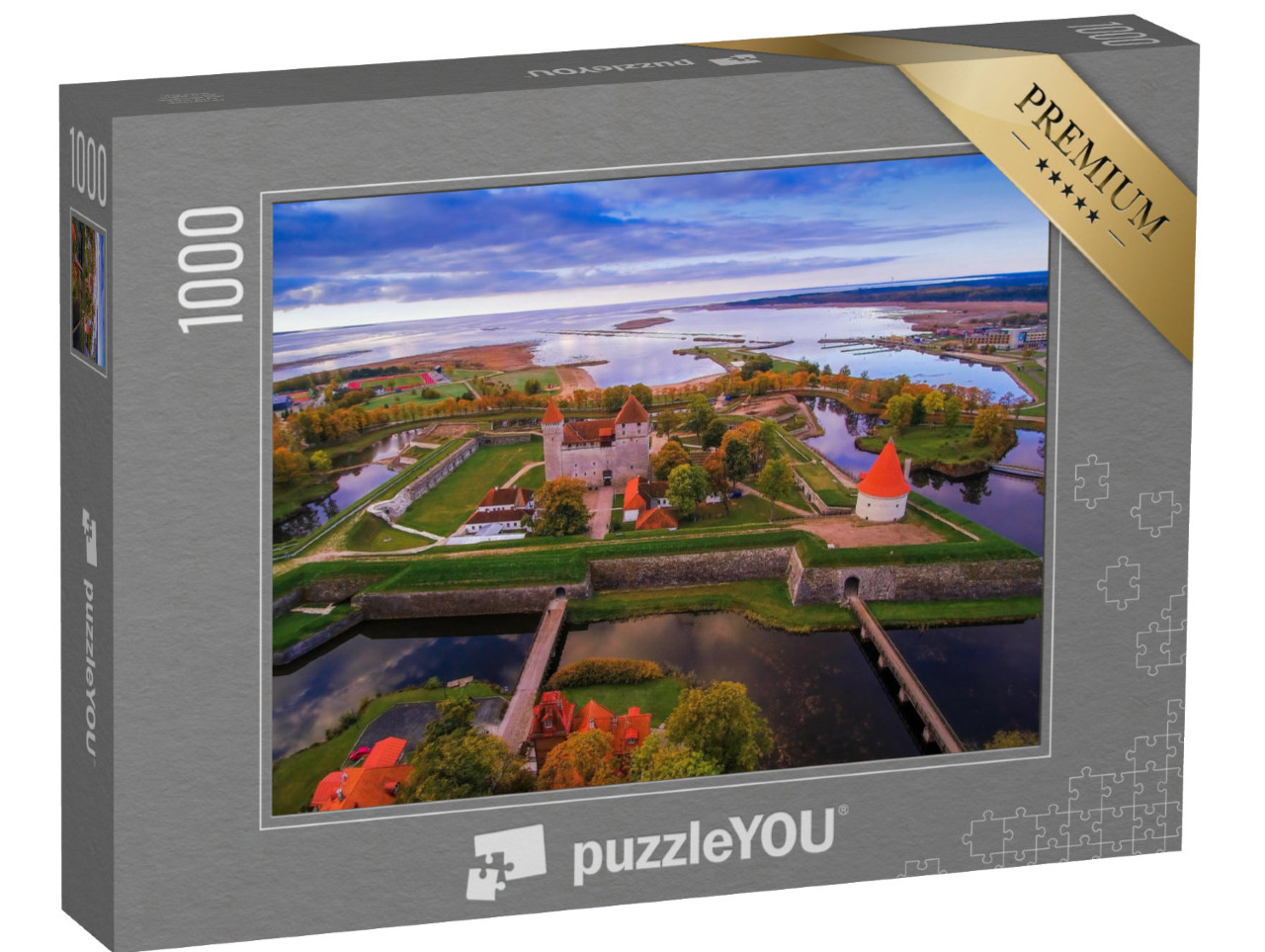 puzzle 1000 dílků „Letecký pohled na město Saaremaa s hradem uprostřed“