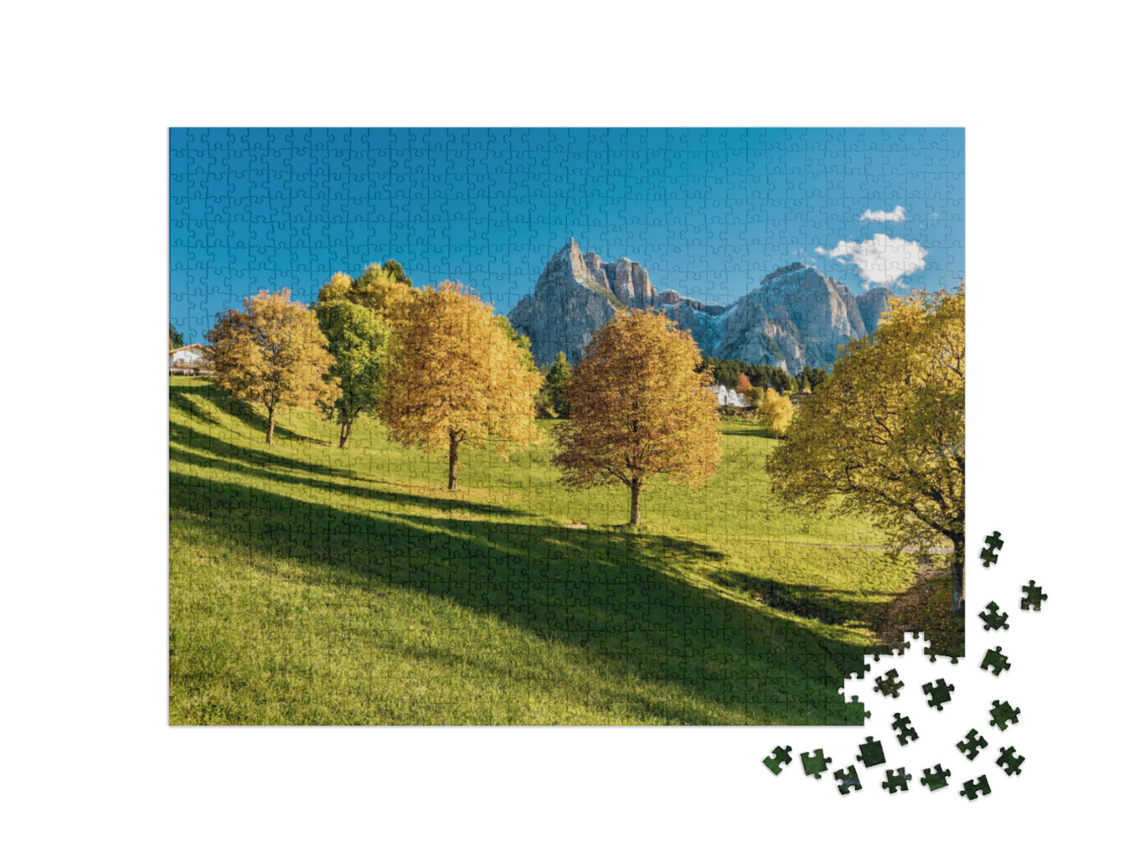 puzzle 1000 dílků „Horská krajina Dolomit na podzim, Itálie“
