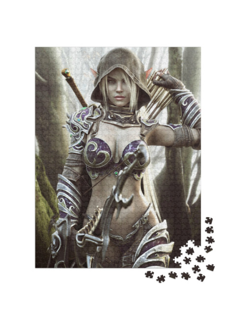 puzzle 1000 dílků „Temná elfka ve fantasy zbroji“