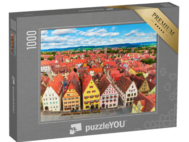 puzzle 1000 dílků „Letní letecké panorama architektury starého města Rothenburg ob der Tauber“