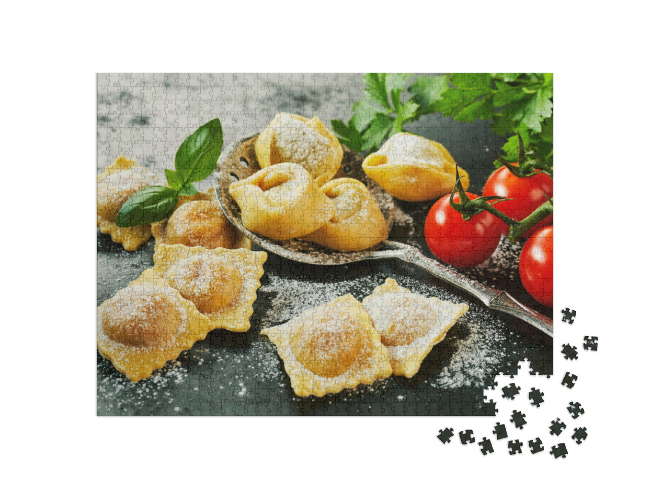 puzzle 1000 dílků „Domácí, čerstvě připravené italské ravioli a tortellini“