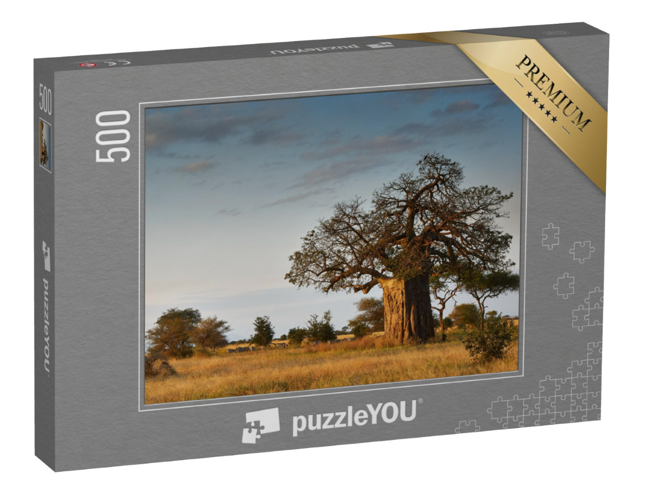 puzzle 500 dílků „Africká krajina s velkým baobabem“