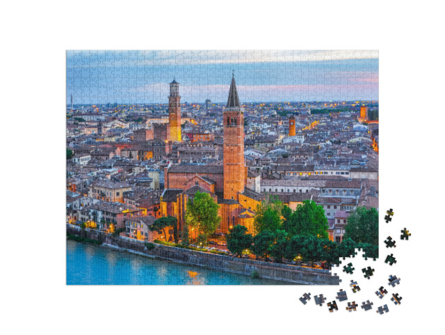 puzzle 1000 dílků „Noční letecký pohled na Veronu, Itálie“