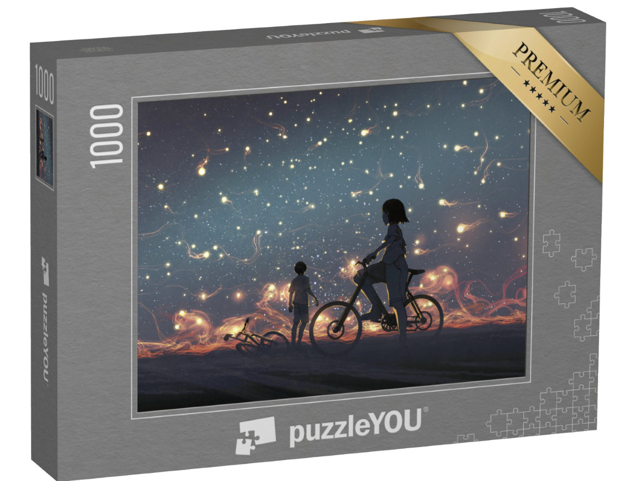puzzle 1000 dílků „Mladý pár, pohled na tajemná světla na noční obloze“