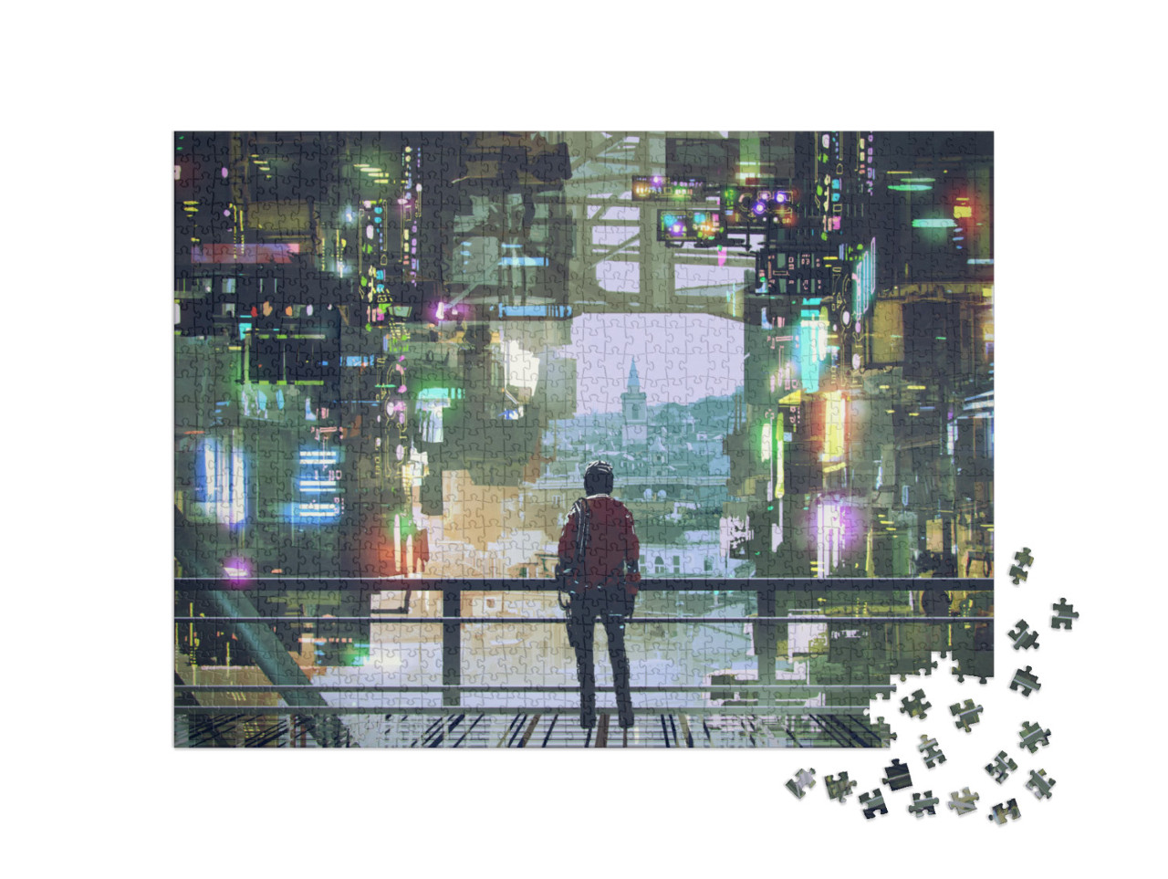 puzzle 1000 dílků „Digitální umění: Pohled na futuristické město“