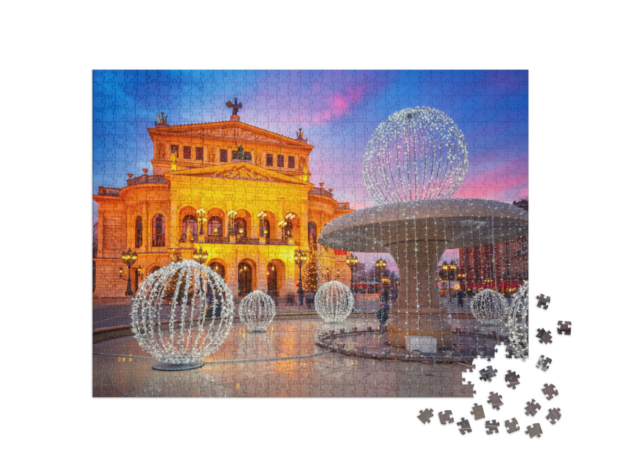 puzzle 1000 dílků „Krásně osvětlená Stará opera ve Frankfurtu nad Mohanem, Německo“