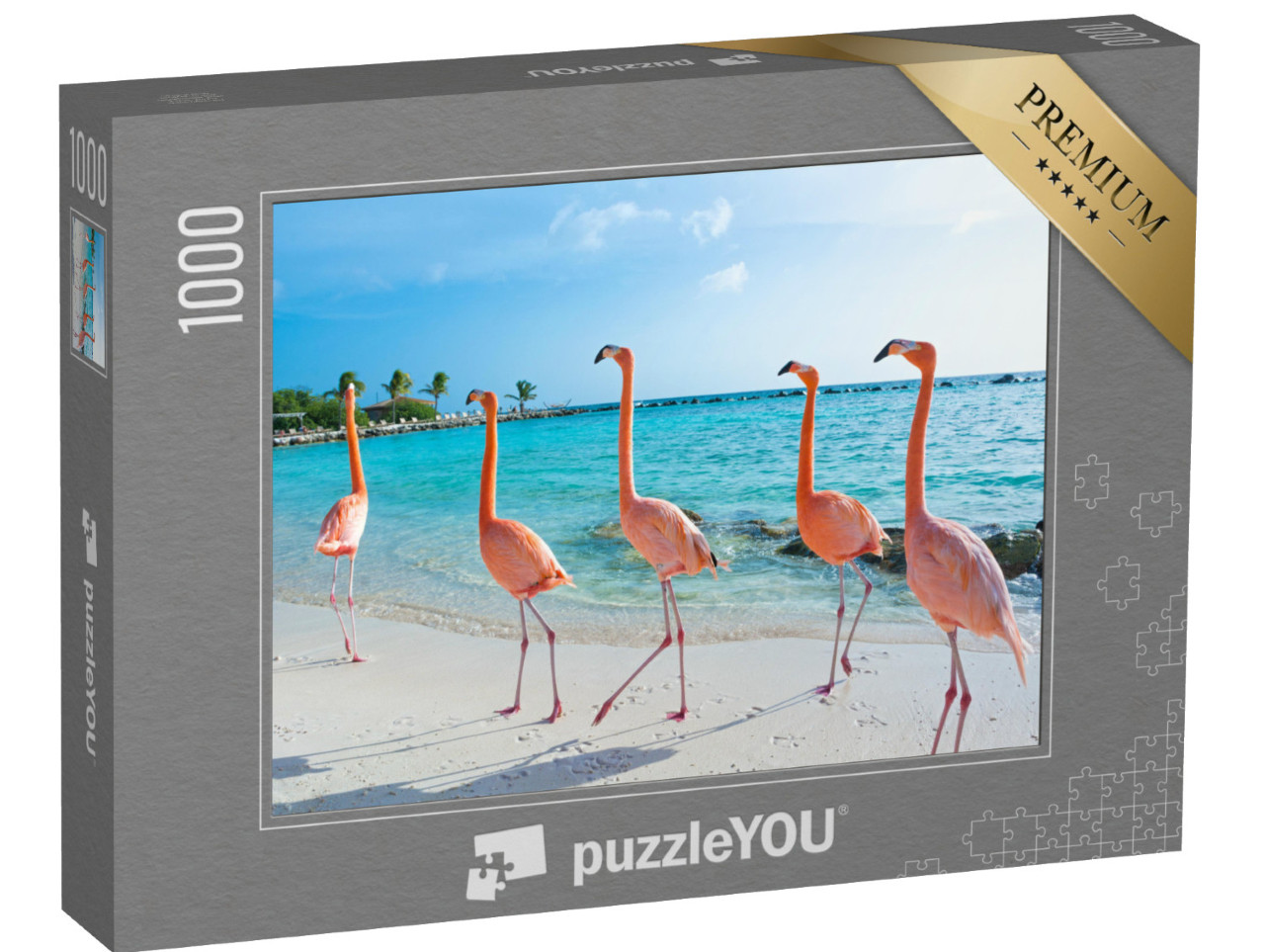 puzzle 1000 dílků „Růžové plameňáky, ostrov Aruba“