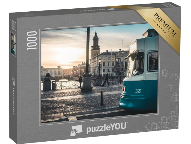 puzzle 1000 dílků „Západ slunce za tramvají, Göteborg, Švédsko“