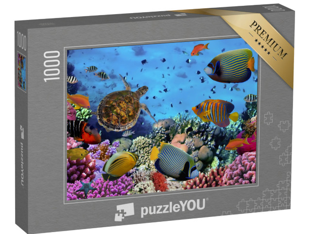 puzzle 1000 dílků „Barevný korálový útes s rybami a mořskými želvami“