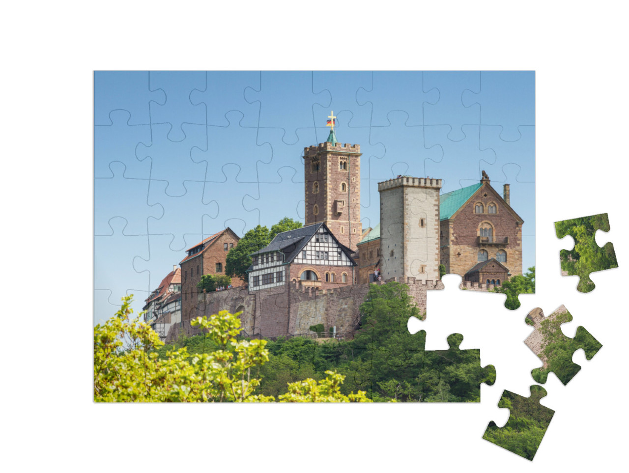 puzzle 48 dílků „Pohled na slavný hrad Wartburg - památku světového dědictví, Durynsko, Německo“