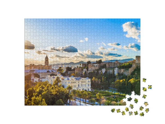 puzzle 1000 dílků „Západ slunce s výhledem na katedrálu v Malaze“