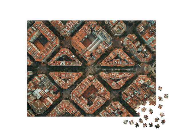 puzzle 1000 dílků „Barcelona ulice letecký pohled s krásnými vzory ve Španělsku“