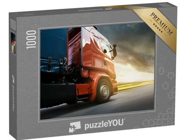 puzzle 1000 dílků „Červený kamion na dálnici“