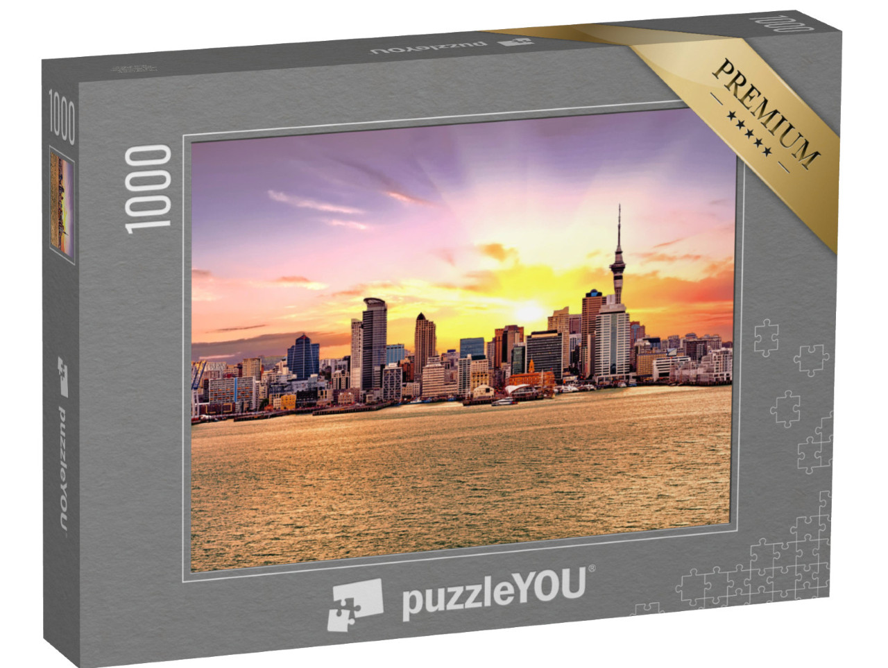 puzzle 1000 dílků „Panorama při zlatém západu slunce, Auckland, Nový Zéland“